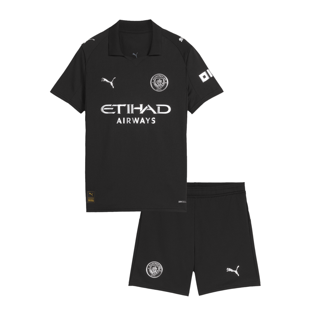 Kid's Manchester City Away Soccer Jersey Kit(Jersey+Shorts) 2025/26 Black