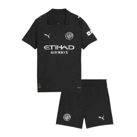 Kid's Manchester City Away Soccer Jersey Kit(Jersey+Shorts) 2025/26 Black