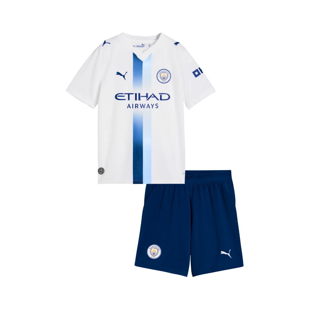 Kids Manchester City Third Soccer Jersey Kit (Jersey+Shorts) 2026/27 White