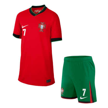 Kid's RONALDO #7 Portugal Home Soccer Jersey Kit(Jersey+Shorts) Euro 2024