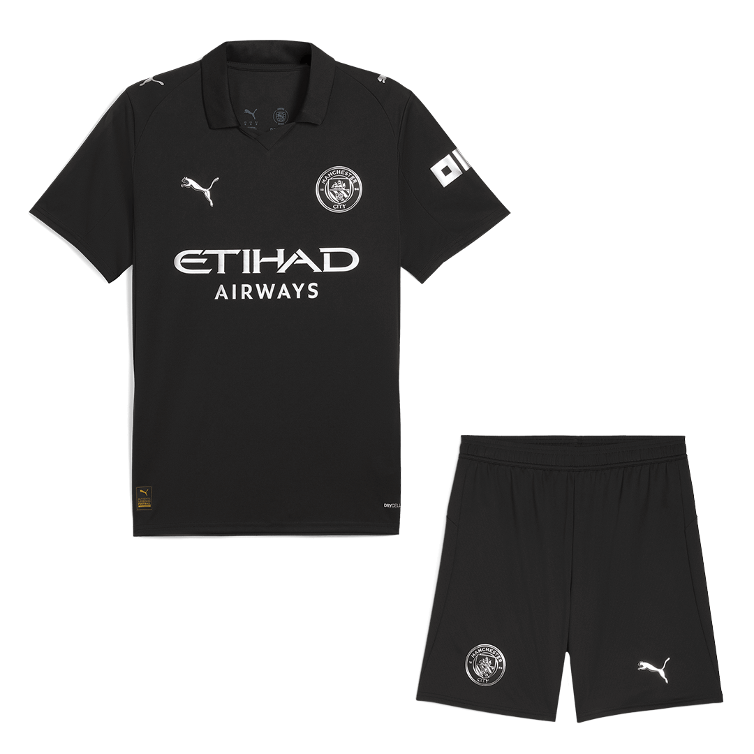 Manchester City Away Soccer Jersey Kit(Jersey+Shorts) 2025/26 Black