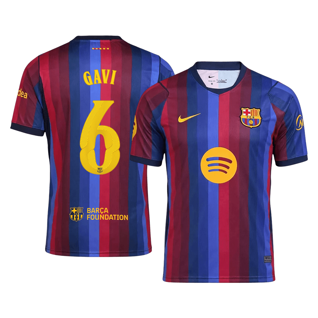 GAVI #6 Men Fan 26/27 Barcelona Home Soccer Jersey Short Sleeve Blue&Garnet - UCL