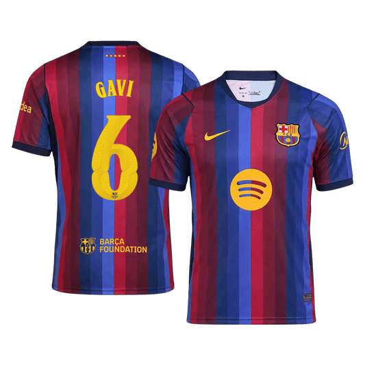 GAVI #6 Men Fan 26/27 Barcelona Home Soccer Jersey Short Sleeve Blue&Garnet - UCL