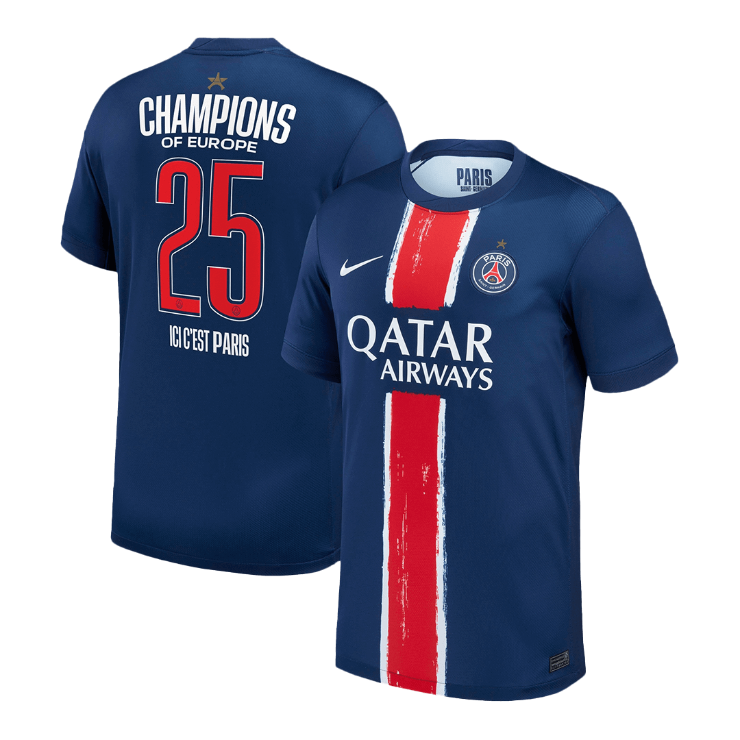 CHAMPIONS #25 PSG Home Soccer Jersey 2024/25 Navy - CHAMPIONS OF EUROPE