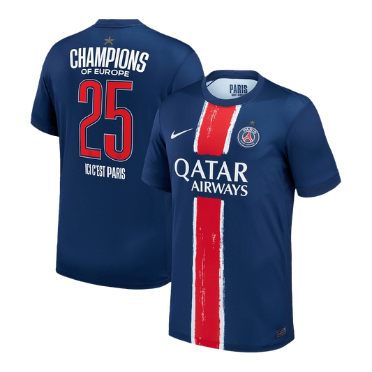 CHAMPIONS #25 PSG Home Soccer Jersey 2024/25 Navy - CHAMPIONS OF EUROPE