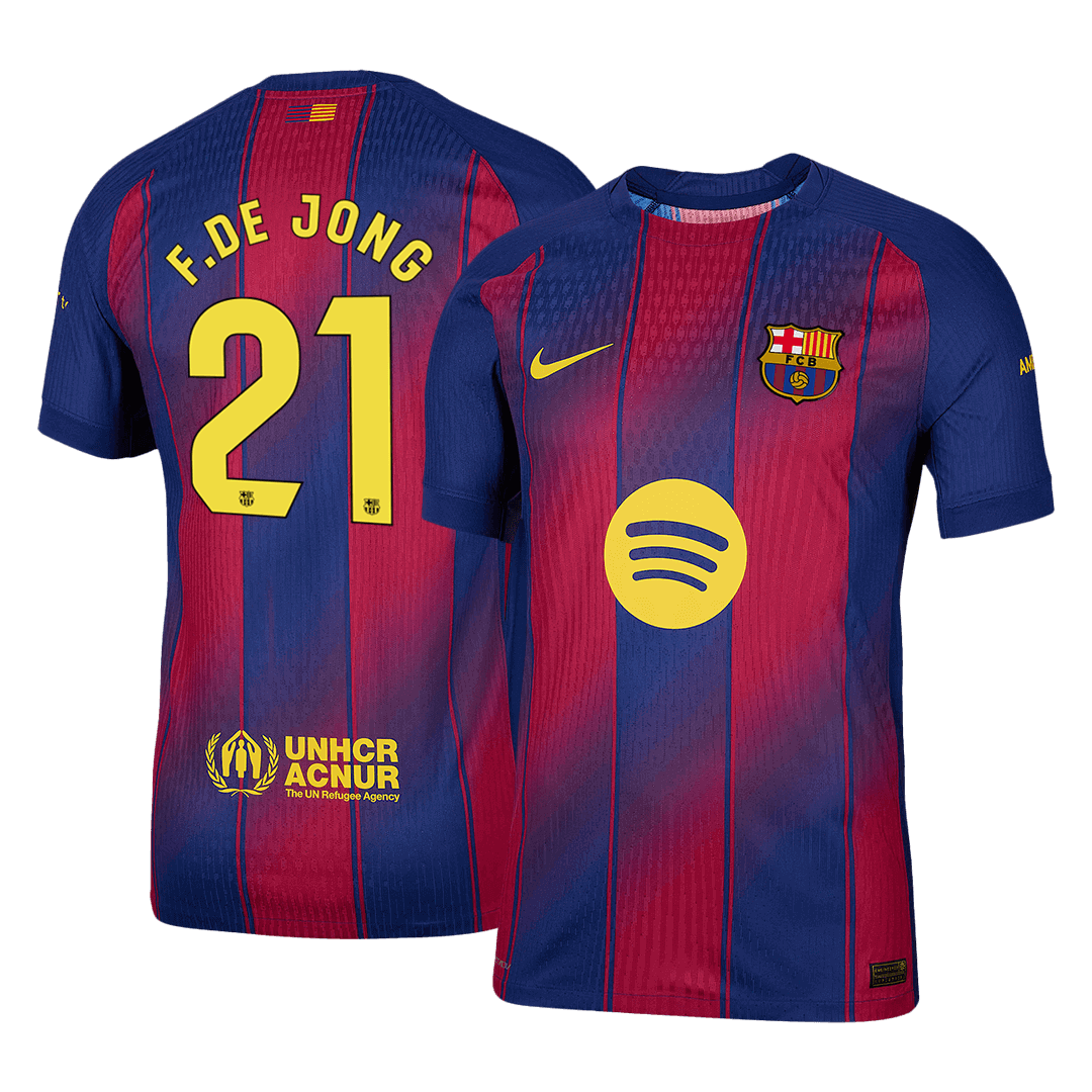 AuthenticF.DE JONG #21  Barcelona Home Soccer Jersey 2025/26 Red&Blue