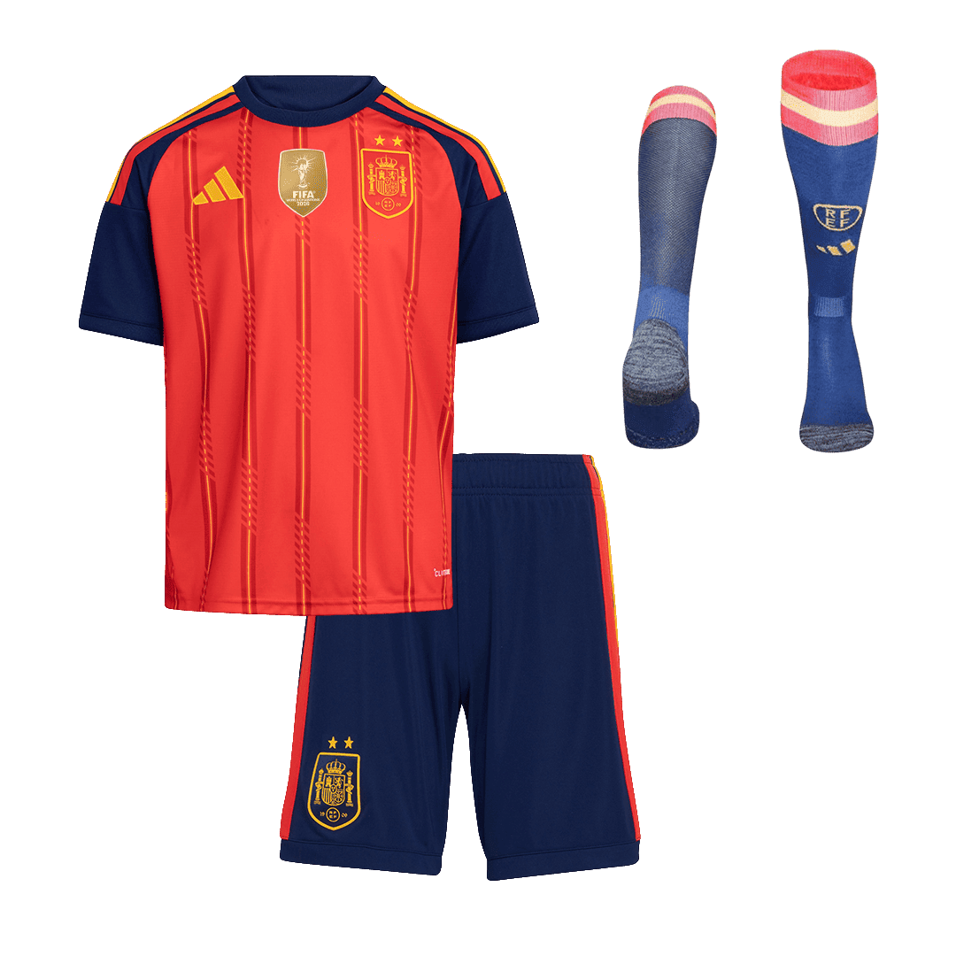 Kid's Spain Champion Edition Home Soccer Jersey Kit(Jersey+Shorts+Socks) World Cup 2026 Red