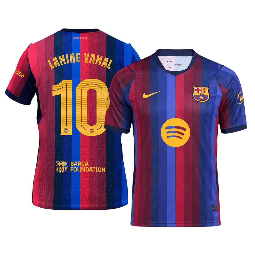 LAMINE YAMAL #10 Men Fan 26/27 Barcelona Home Soccer Jersey Short Sleeve Blue&Garnet