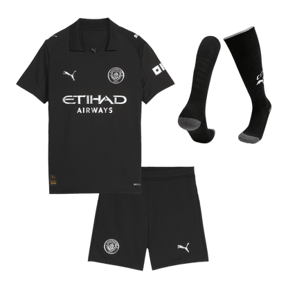 Kid's Manchester City Away Soccer Jersey Kit(Jersey+Shorts+Socks) 2025/26 Black