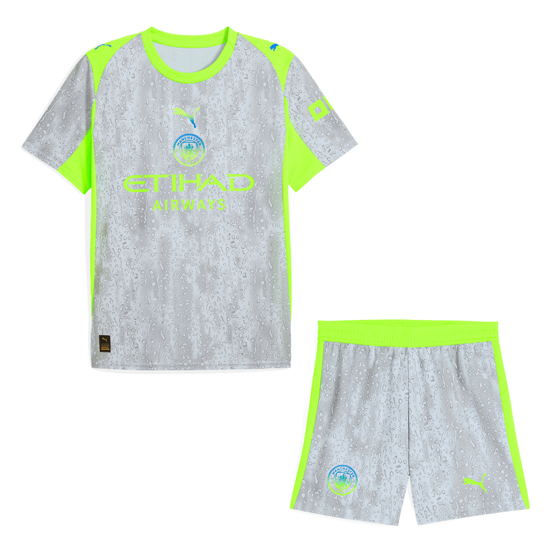 Manchester City Third Away Soccer Jersey Kit(Jersey+Shorts) 25/26 Gray