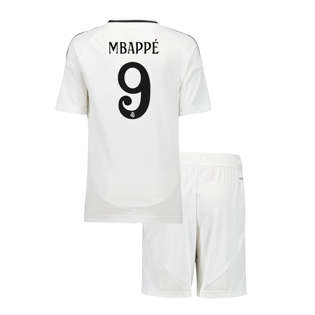 MBAPPÉ #9 Kid's Real Madrid Home Soccer Jersey Kit(Jersey+Shorts) 2024/25 White