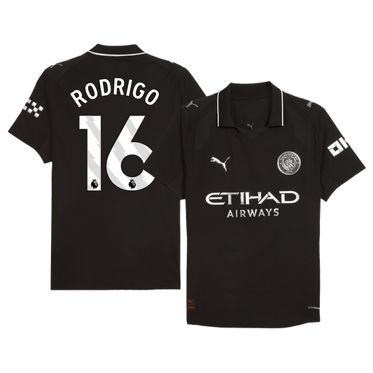 Authentic RODRIGO #16 Manchester City Away Soccer Jersey 2025/26 Black