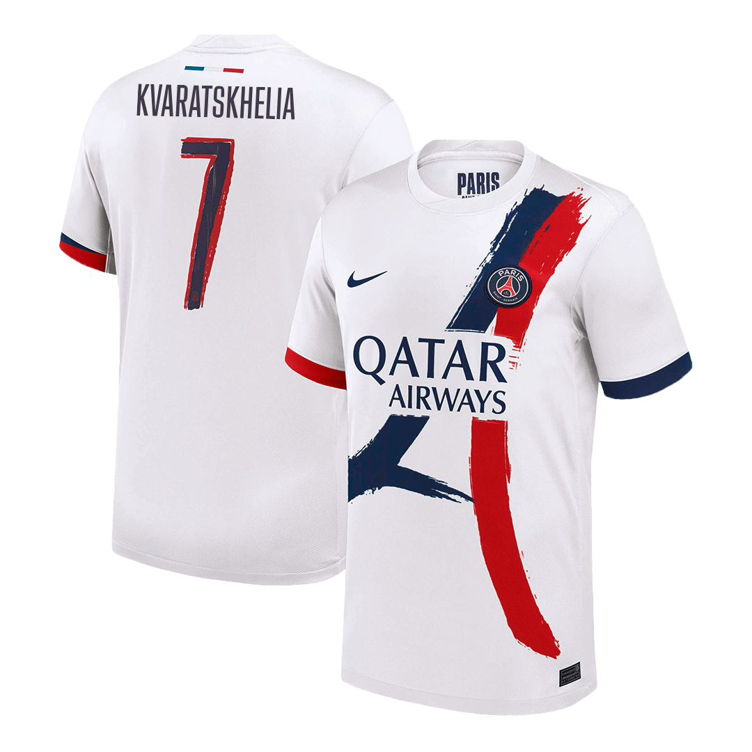 KVARATSKHELIA #7 PSG Away Soccer Jersey 2024/25 White - UCL