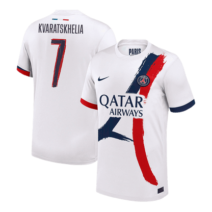 KVARATSKHELIA #7 PSG Away Soccer Jersey 2024/25 White - UCL