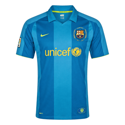 Men Retro Fan Version 07/08 Barcelona Away Soccer Jersey Short Sleeve Blue