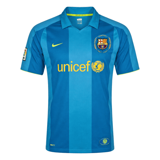 Men Retro Fan Version 07/08 Barcelona Away Soccer Jersey Short Sleeve Blue