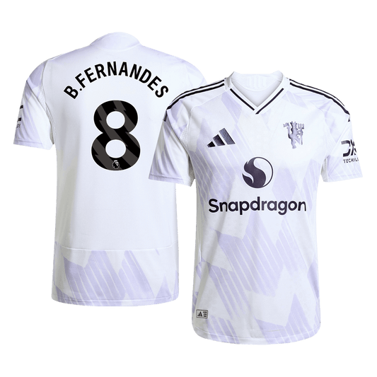 Authentic B.FERNANDES #8 Manchester United Away Soccer Jersey 2025/26 White