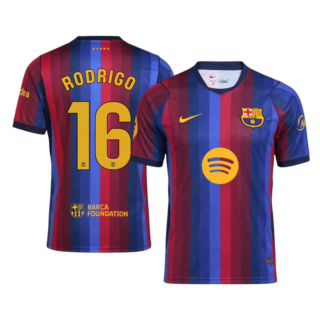 RODRIGO #16 Men Fan 26/27 Barcelona Home Soccer Jersey Short Sleeve Blue&Garnet