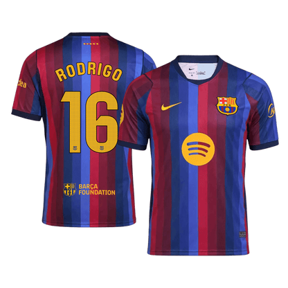 RODRIGO #16 Men Fan 26/27 Barcelona Home Soccer Jersey Short Sleeve Blue&Garnet