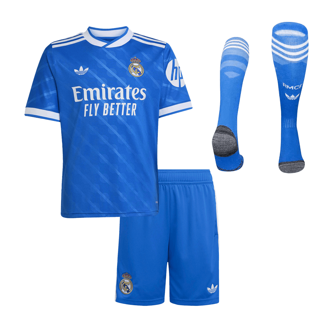 Kid's Real Madrid Third Away Soccer Jersey Kit(Jersey+Shorts+Socks) 25/26 Blue