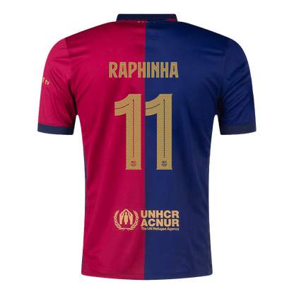 RAPHINHA #11 Barcelona Home Soccer Jersey 2024/25 Red&Blue - UCL (Spotify Logo Without Text)