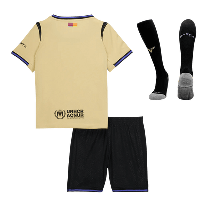 Kid's Barcelona Away Soccer Jersey Kit(Jersey+Shorts+Socks) 2025/26 Yellow&Black