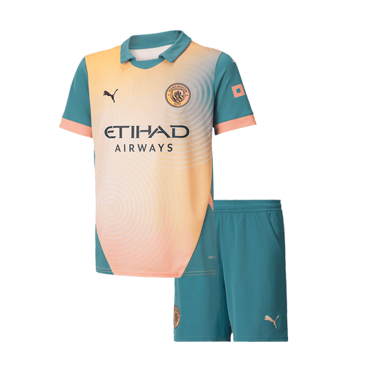 Kid's Manchester City Fourth Away 'Definitely City' Football Shirt Kit (Shirt+Shorts) 2024/25 Football Kit UK