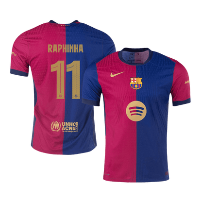 RAPHINHA #11 Authentic Barcelona Home Soccer Jersey 2024/25 Red&Blue - UCL (Spotify Logo Without Text)