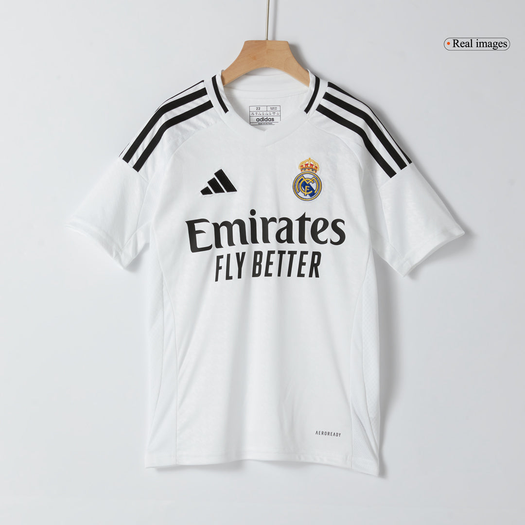 MBAPPÉ #9 Kid's Real Madrid Home Soccer Jersey Kit(Jersey+Shorts) 2024/25 White