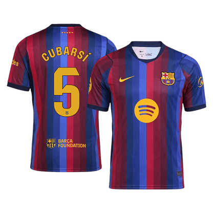 CUBARSÍ #5 Men Fan 26/27 Barcelona Home Soccer Jersey Short Sleeve Blue&Garnet