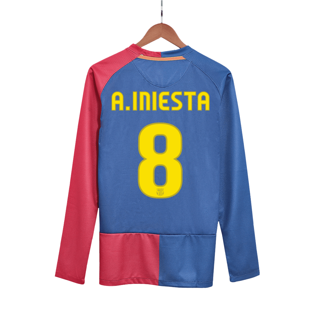 Retro A.INIESTA #8 2008/09 Barcelona Home Long Sleeve Soccer Jersey - UCL Final