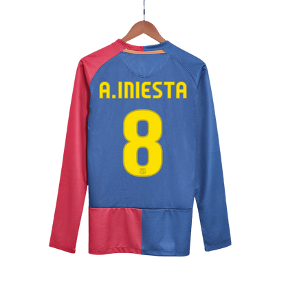 Retro A.INIESTA #8 2008/09 Barcelona Home Long Sleeve Soccer Jersey - UCL Final