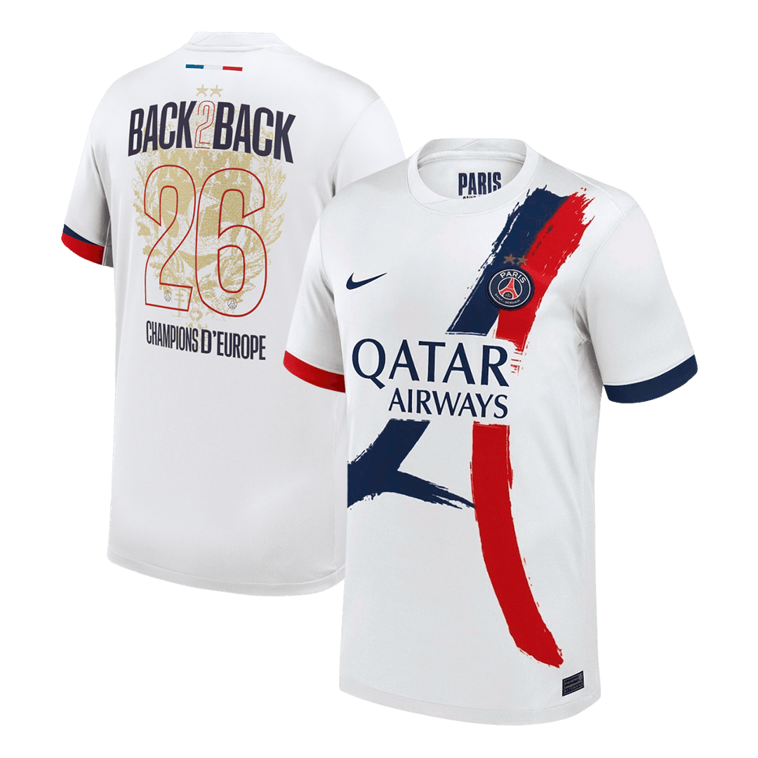 2024/26 PSG Away Soccer Jersey Champions of Europe 2026 Print White